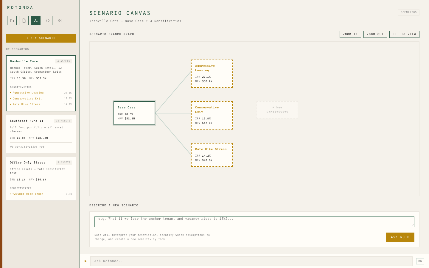 Scenario canvas with branching scenario nodes